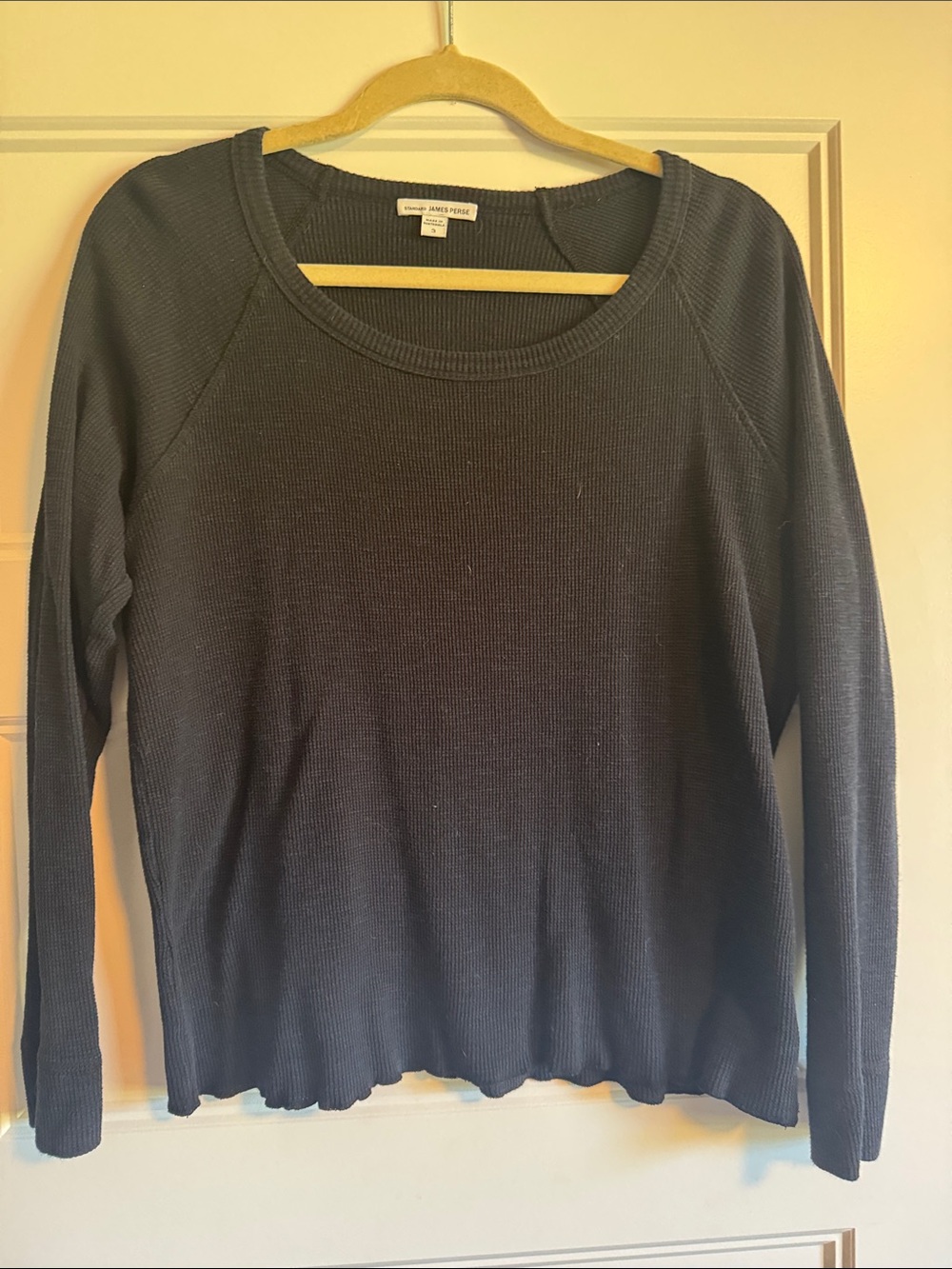 James Perse Black Waffle-Knit Long Sleeve Top